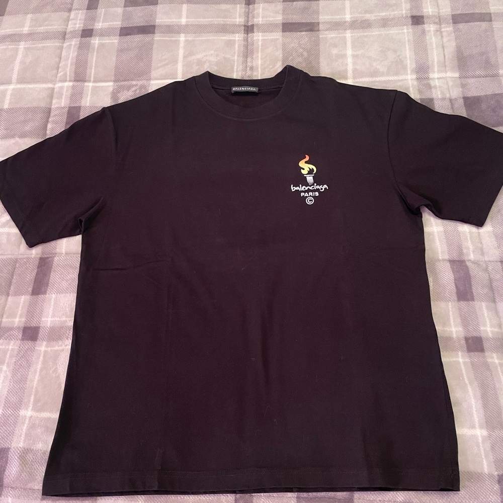 Balenciaga Black Tee with Multicolor Logo